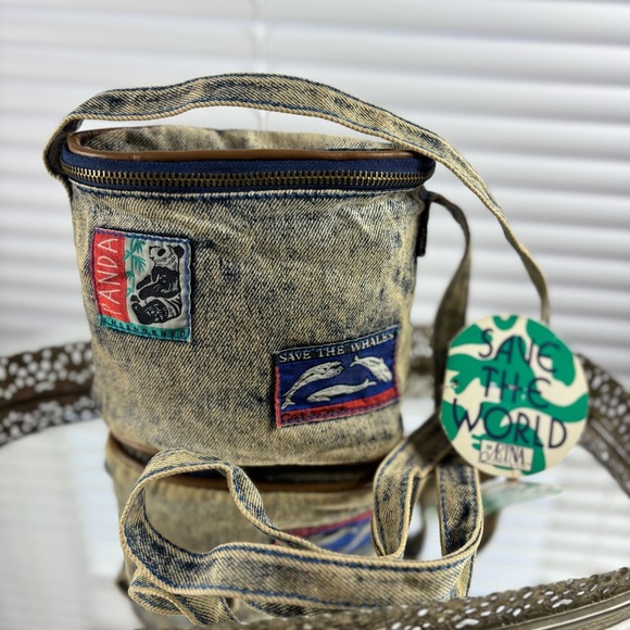 Vintage Fanny Pack Deadstock Acid Wash Denim Bag Save the Whales Panda Travel - Picture 11 of 11